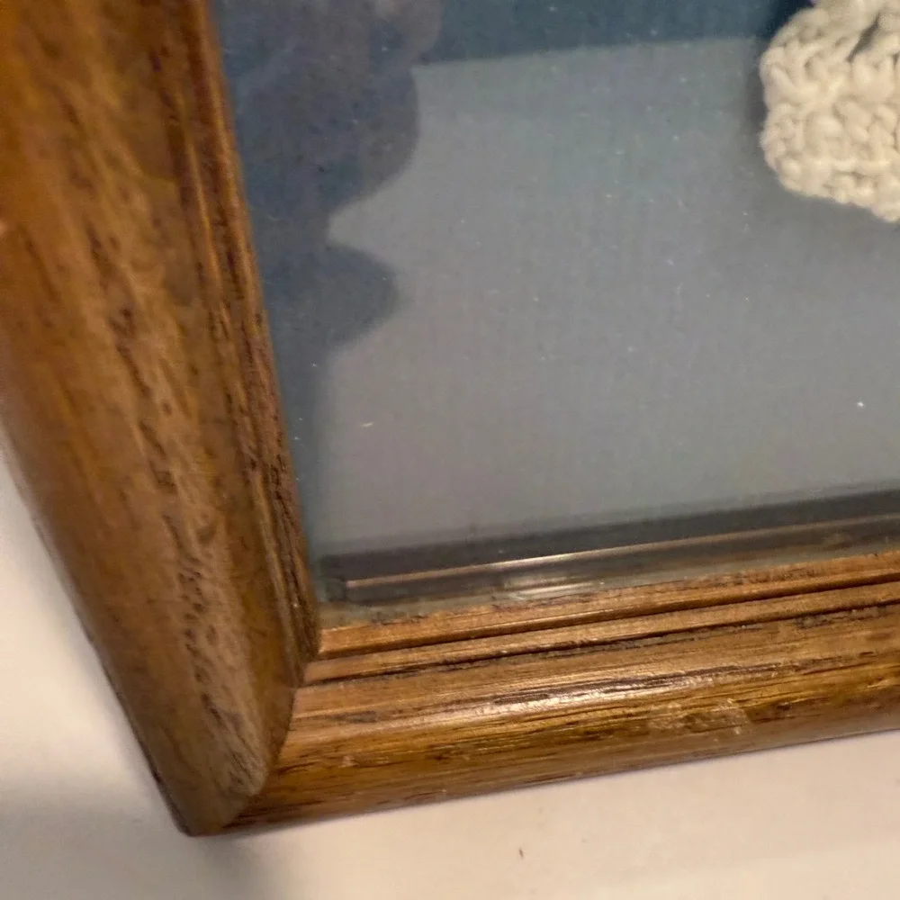 VTG 80s Crochet Teddy Bear‎ Balloons Wall Art Custom Framed Decor Cottage Whimsy